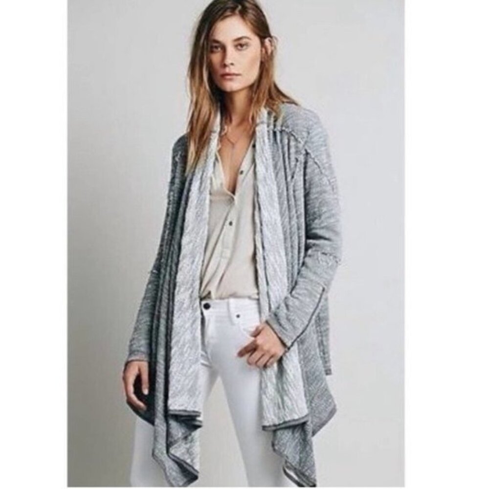 Free People Grey Open Front Oversized Cardigan